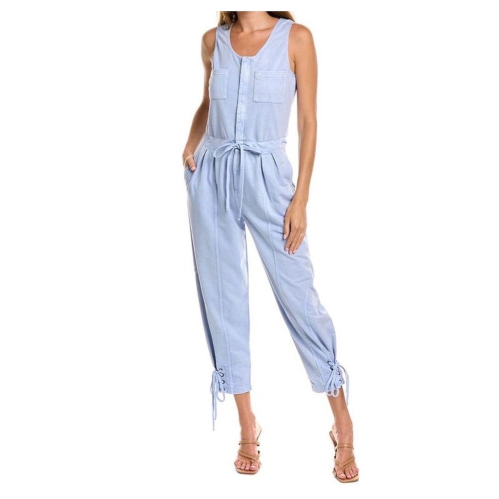 Fate NWT Jumpsuit Midi Light Blue Sleeveless Utility Button Front Tie Waist Med